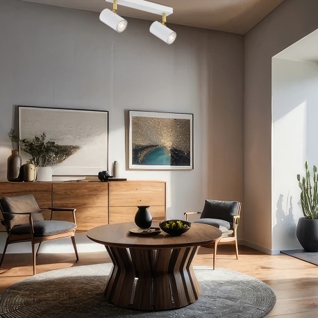 Argon LAGOS plafon 2 pł. 2x5W (max) biały struktura elementy mosiądzowane 890