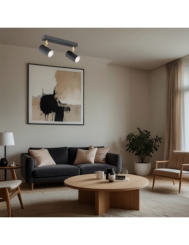 Argon LAGOS plafon 2 pł. 2x5W (max) czarny struktura elementy mosiądzowane 891 - produkt 2