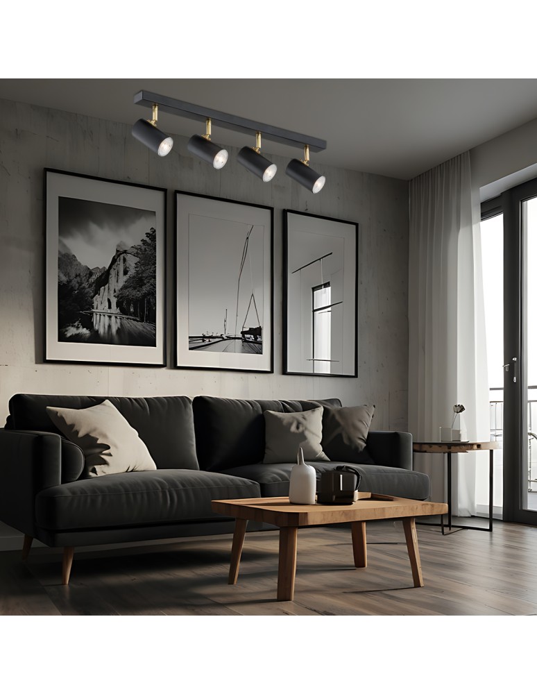 Spotlight ceiling lamps - Argon LAGOS plafond 4 fl. 4x5W (max) black structure brass elements 1690 - product kolory-swiatla.pl 2