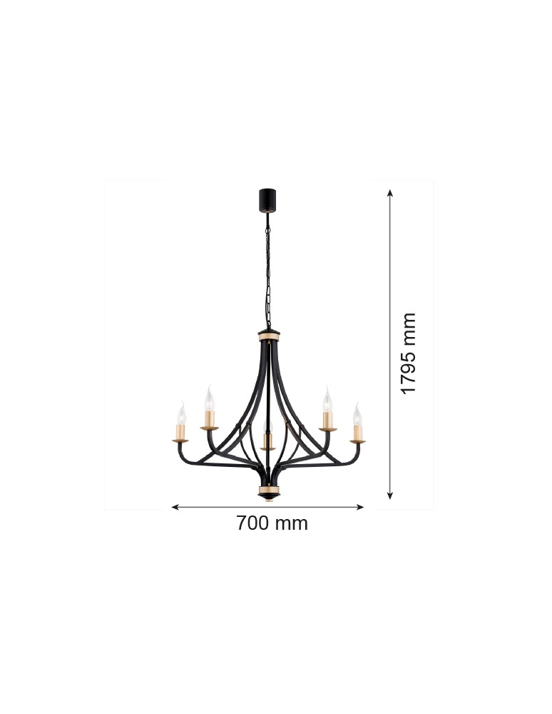 Argon LORENZO żyrandol 5 pł. 5x7W (max) czarny złoty 2171
