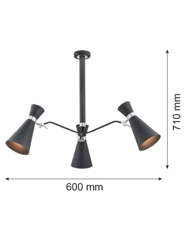 Argon LUKKA 3 fl. chandelier 3x15W (max) black structure chrome elements 1380 - product 2