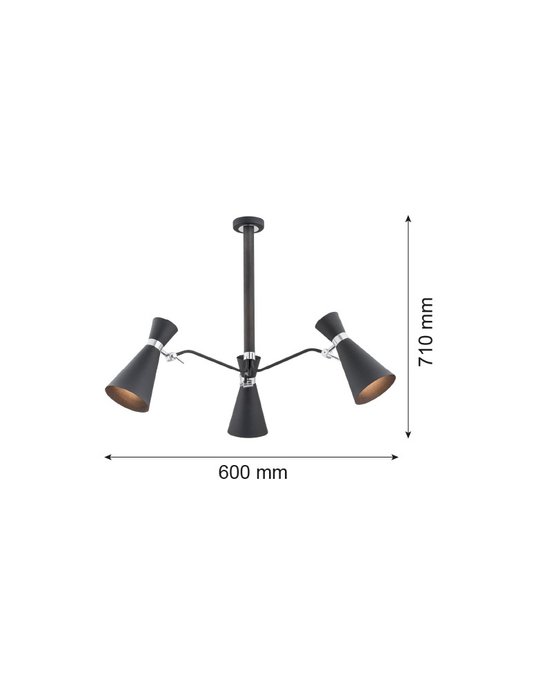 Argon LUKKA żyrandol 3 pł. 3x15W (max) czarny struktura elementy chromowane 1380