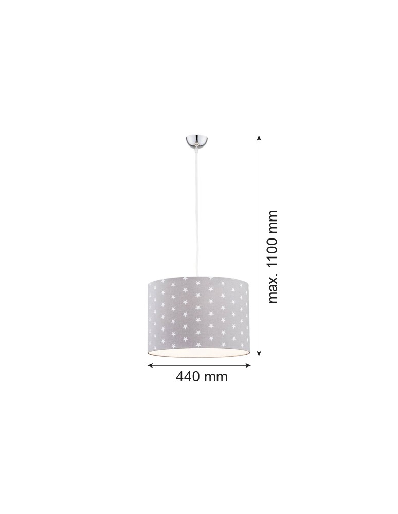 Lamps for childrens room - Argon MAGIC pendant lamp 1 pł. 1x15W (max) gray with white stars chrome elements 4134 - product kolory-swiatla.pl 2
