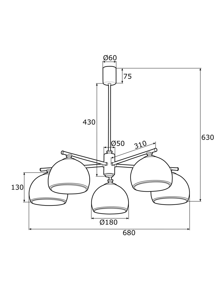 Chandeliers - Argon MARBELLA 5 fl. chandelier 5x15W (max) opal matt chrome 2087 - product kolory-swiatla.pl 4