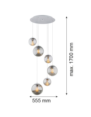 Argon OPTICA lampa wisząca 6 pł. na okrągłej podsufitce 6x15W (max) lister grafit chrom 2529 - produkt 2