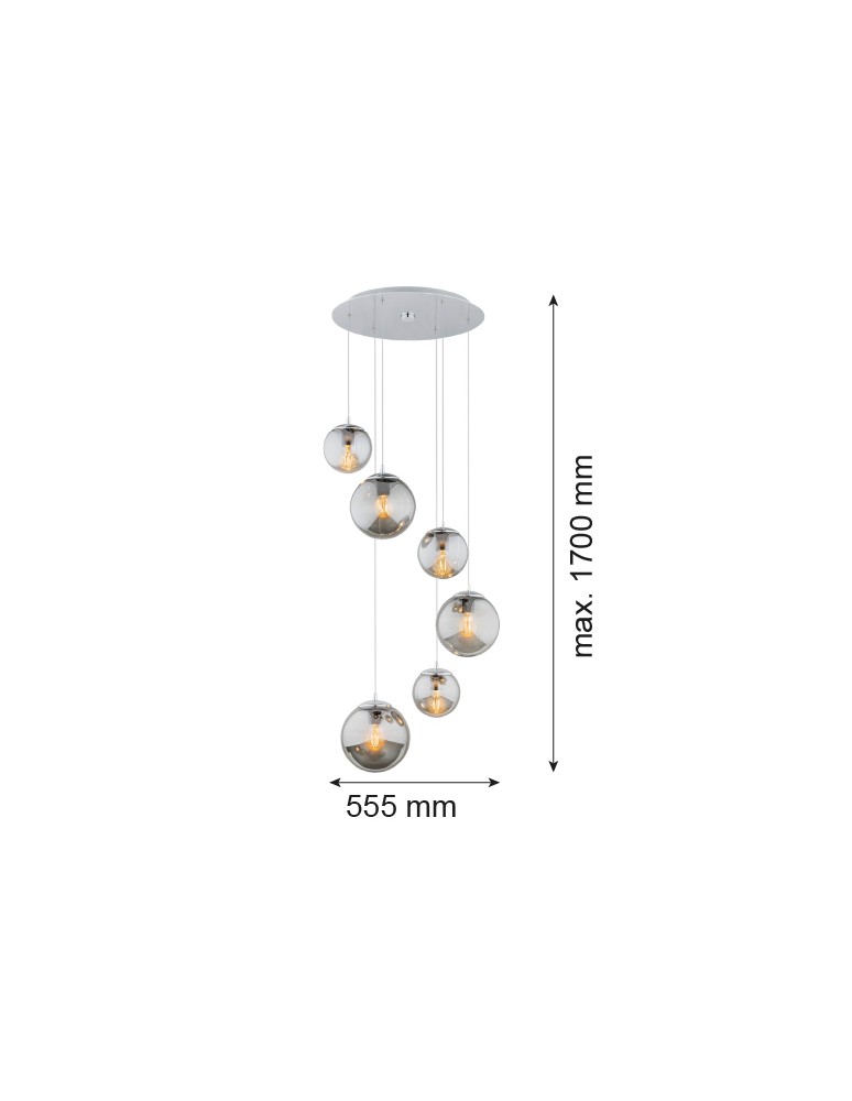 Argon OPTICA lampa wisząca 6 pł. na okrągłej podsufitce 6x15W (max) lister grafit chrom 2529