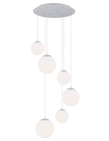 Argon OPTICA 6-fl. pendant lamp on a circular ceiling light fixture 6x15W (max) opal chrome 2530