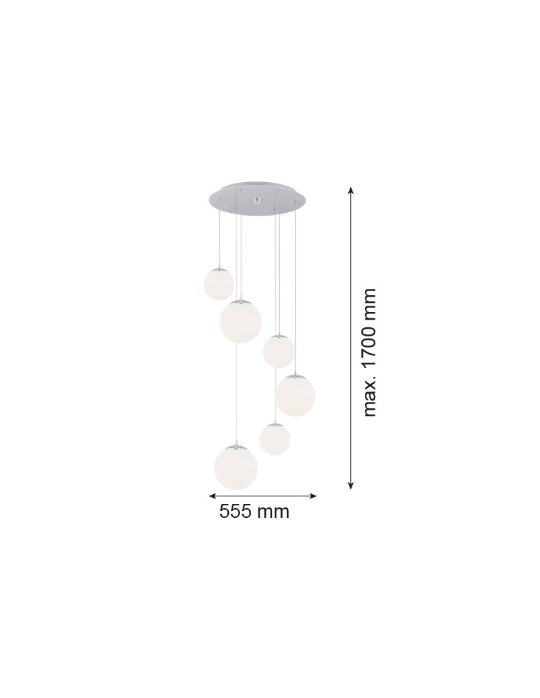 Argon OPTICA lampa wisząca 6 pł. na okrągłej podsufitce 6x15W (max) opal chrom 2530