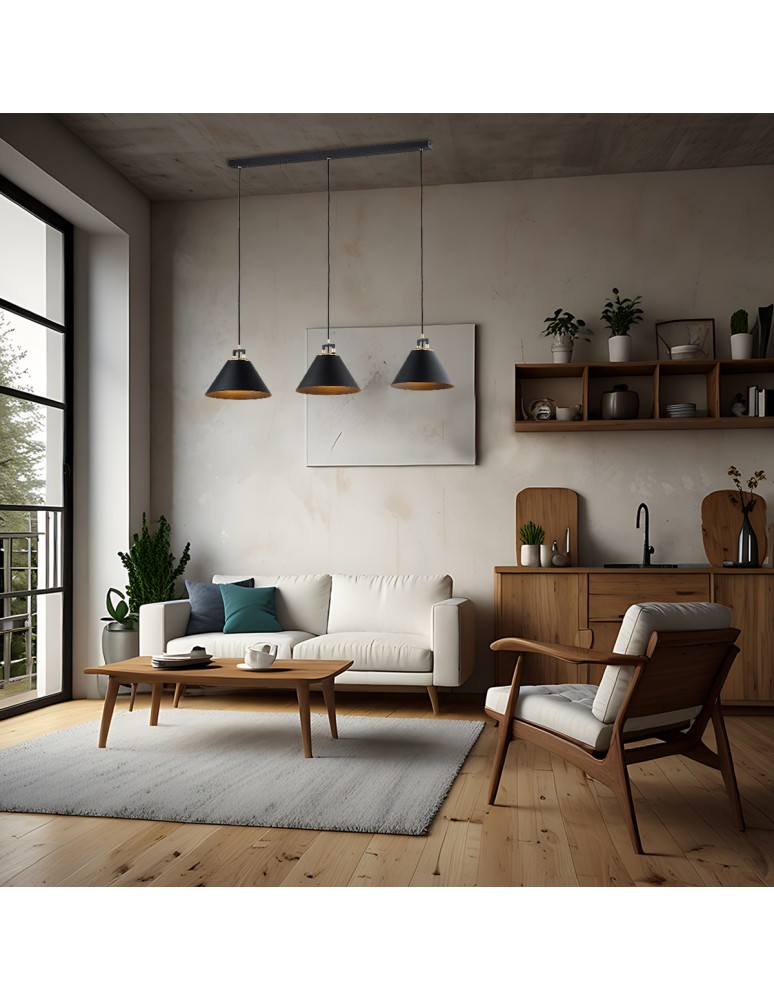 Argon ORTE lampa wisząca 3 pł. 3x15W (max) czarny struktura elementy mosiądzowane 6174