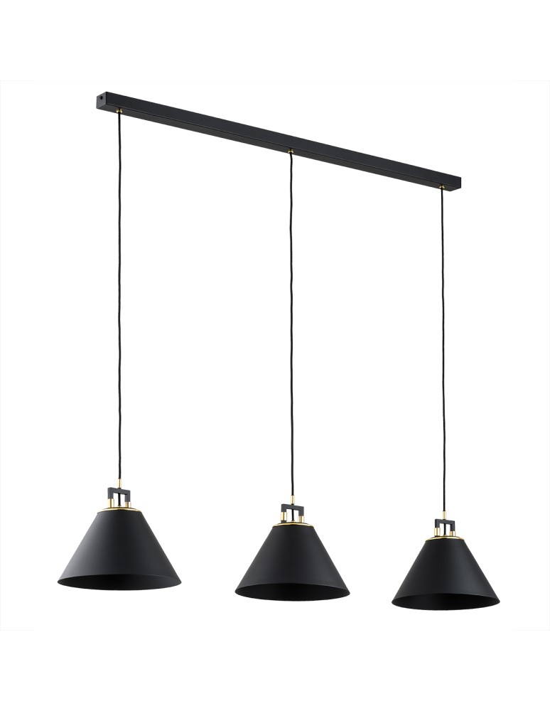 Pendant lamps - Argon ORTE 3 fl. pendant lamp 3x15W (max) black structure brass elements 6174 - product kolory-swiatla.pl 3