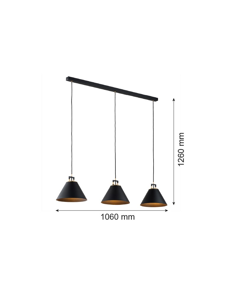 Pendant lamps - Argon ORTE 3 fl. pendant lamp 3x15W (max) black structure brass elements 6174 - product kolory-swiatla.pl 6