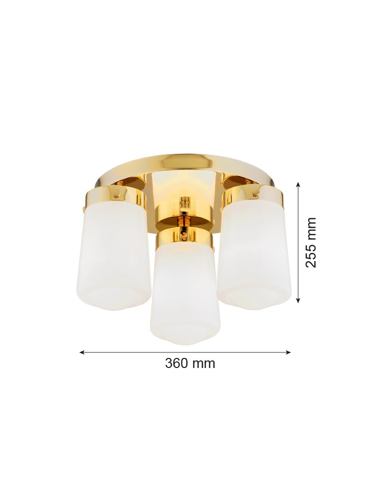 Bathroom ceiling lamps - Argon PASADENA plafond 3 fl. 3x15W (max) gloss white IP44 brass 6165 - product kolory-swiatla.pl 5