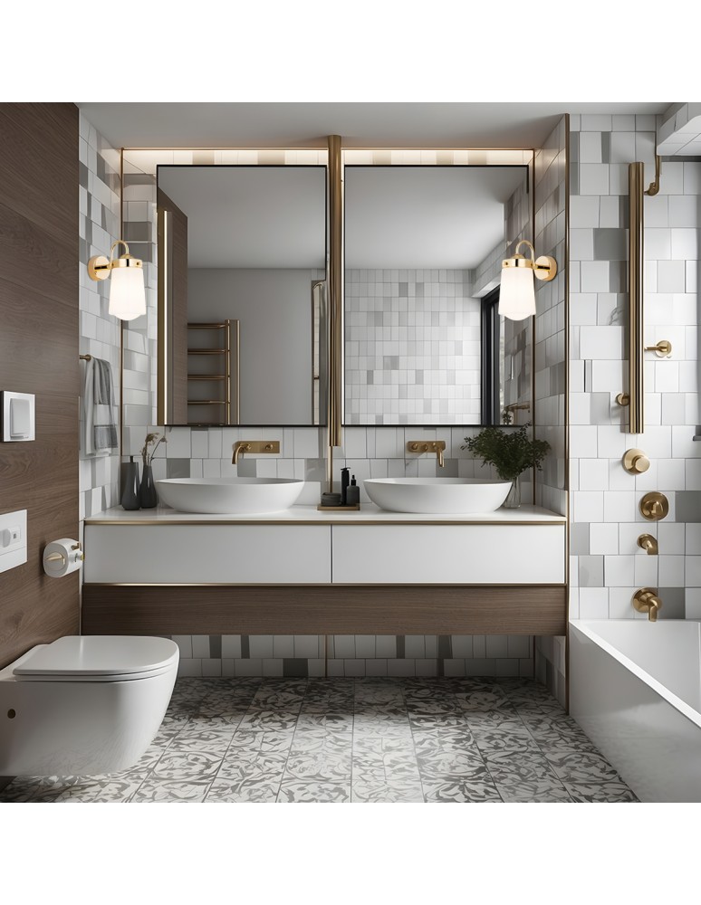 Bathroom wall lamps - Argon PASADENA wall lamp 1 pł. 1x15W (max) white gloss IP44 brass 4717 - product kolory-swiatla.pl 2