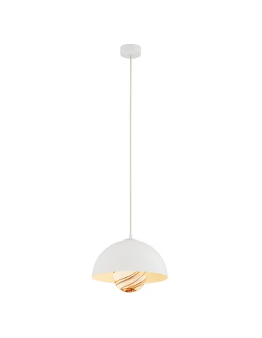 Argon PIAVA 8443 1-fl. pendant lamp, white-brown (marble) lampshade, white glass cream elements, lacquered steel