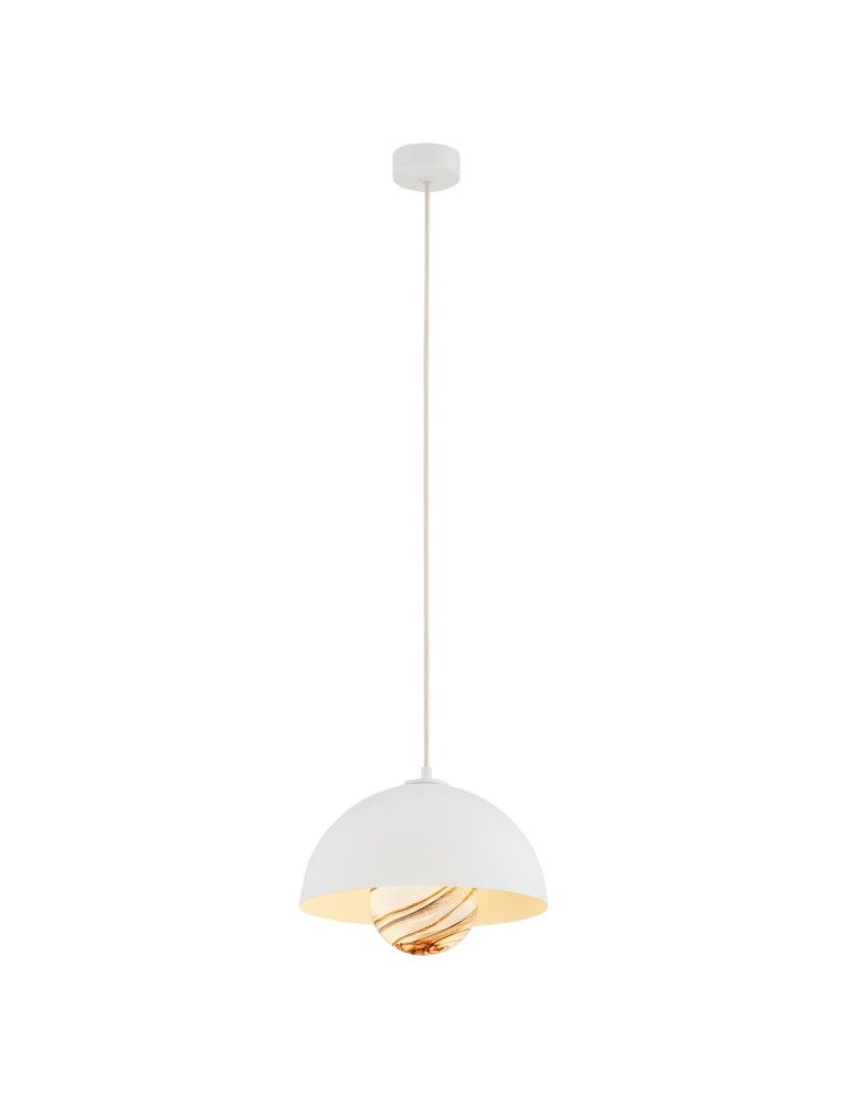 Single pendant lamps - Argon PIAVA 8443 1-fl. pendant lamp, white-brown (marble) lampshade, white glass cream elements, lacquered steel - product kolory-swiatla.pl 1