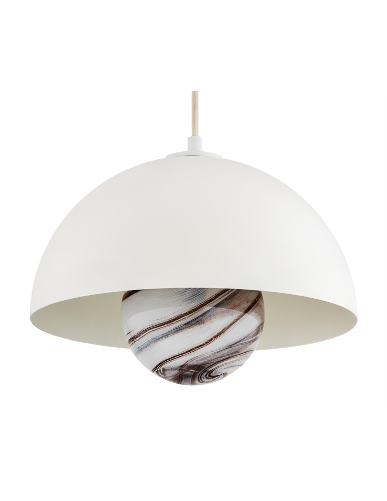 Single pendant lamps - Argon PIAVA 8443 1-fl. pendant lamp, white-brown (marble) lampshade, white glass cream elements, lacquered steel - product kolory-swiatla.pl 3