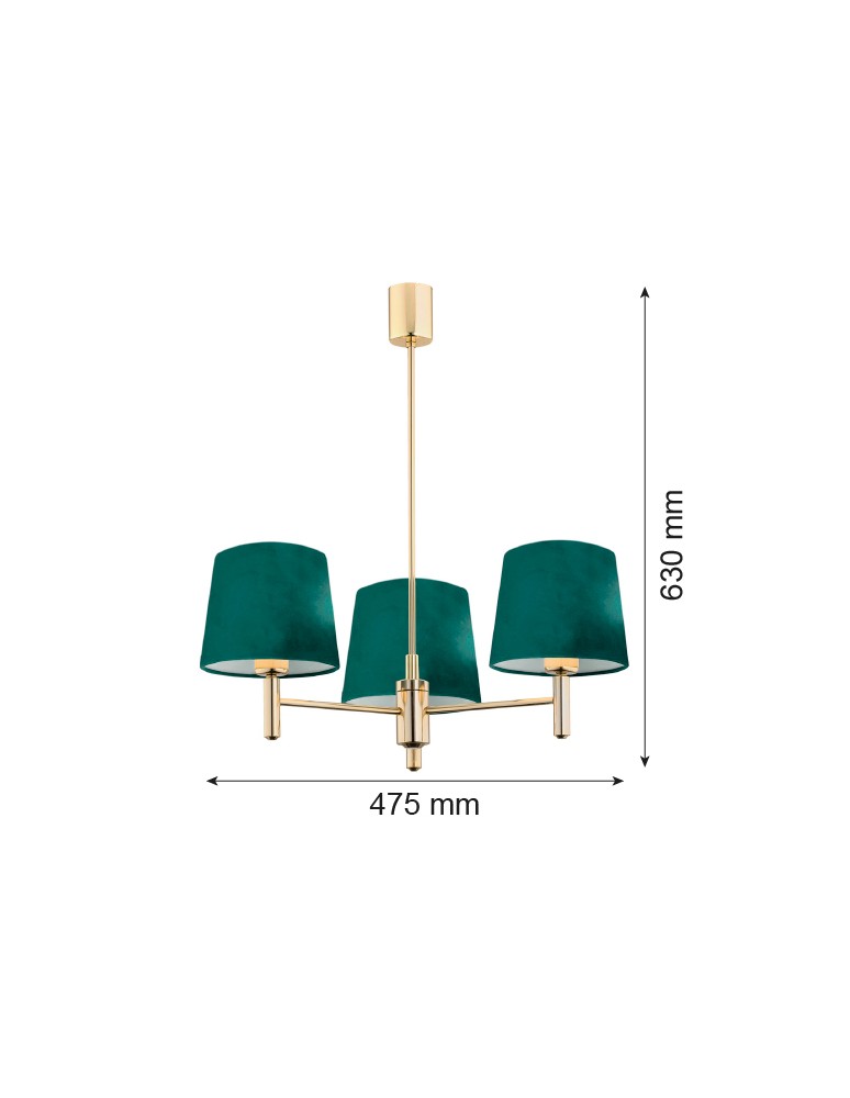 3-point chandelier - Argon PONTE PLUS 3 fl. chandelier 3x15W (max) green dark brass 6192 - product kolory-swiatla.pl 3