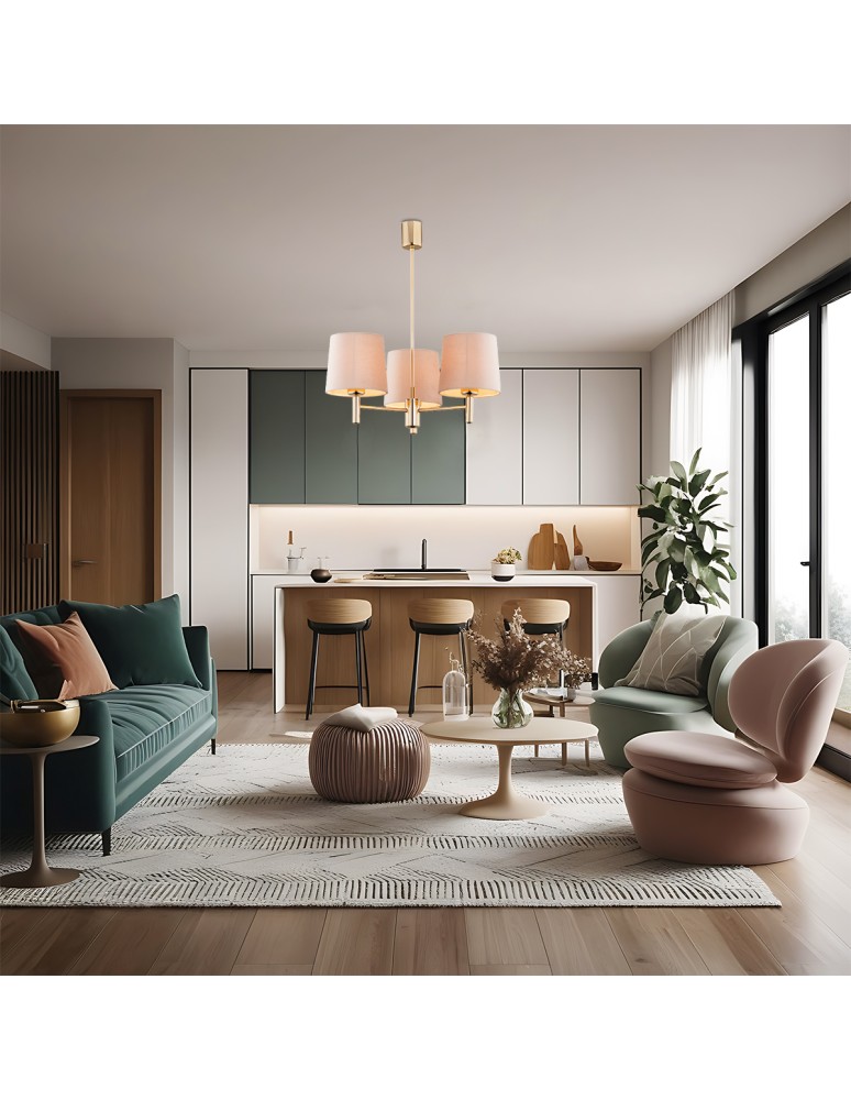 Chandelier with lampshade - Argon PONTE PLUS 3 fl. chandelier 3x15W (max) beige dark brass 6109 - product kolory-swiatla.pl 2