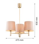Chandelier with lampshade - Argon PONTE PLUS 3 fl. chandelier 3x15W (max) beige dark brass 6109 - product 7