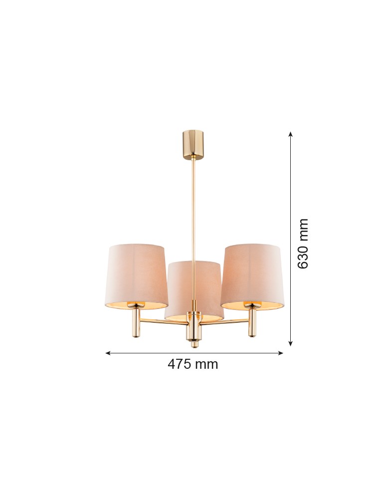 Chandelier with lampshade - Argon PONTE PLUS 3 fl. chandelier 3x15W (max) beige dark brass 6109 - product kolory-swiatla.pl 7