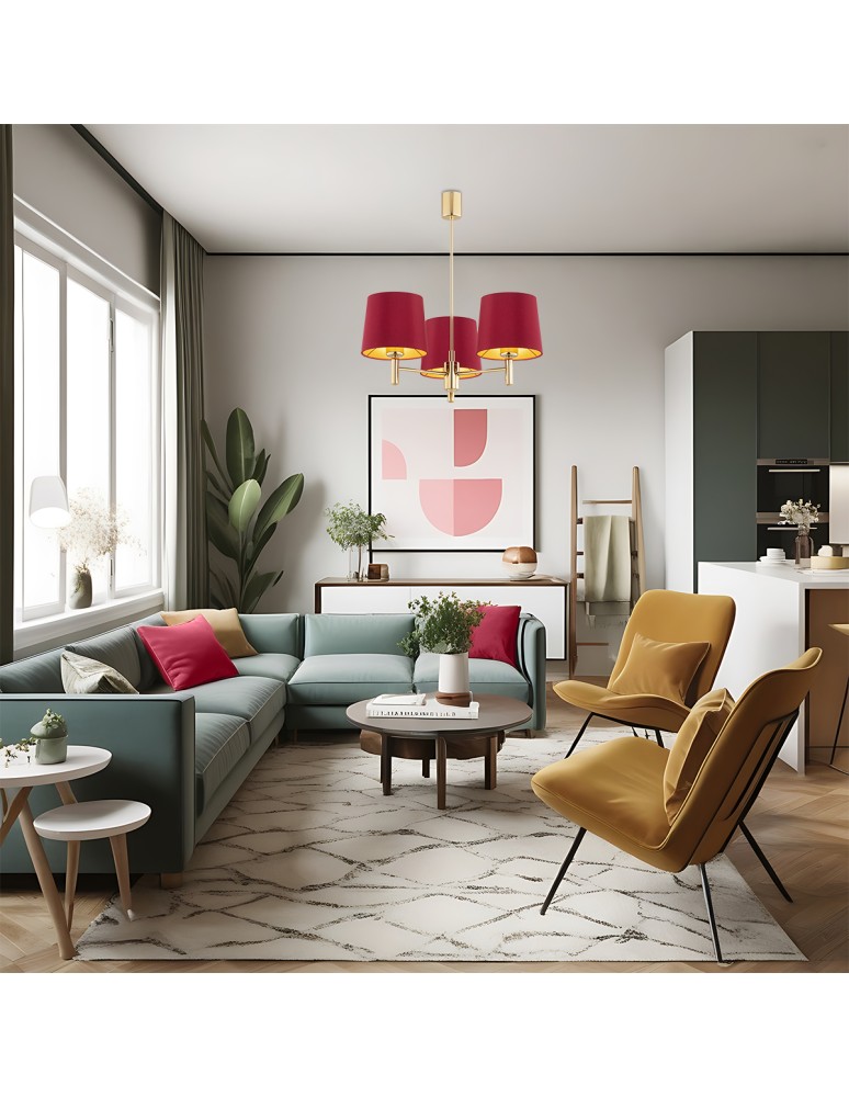 3-point chandelier - Argon PONTE PLUS 3 fl. chandelier 3x15W (max) red dark brass 6266 - product kolory-swiatla.pl 3