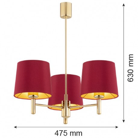 Argon PONTE PLUS żyrandol 3 pł. 3x15W (max) czerwony ciemny mosiądz 6266