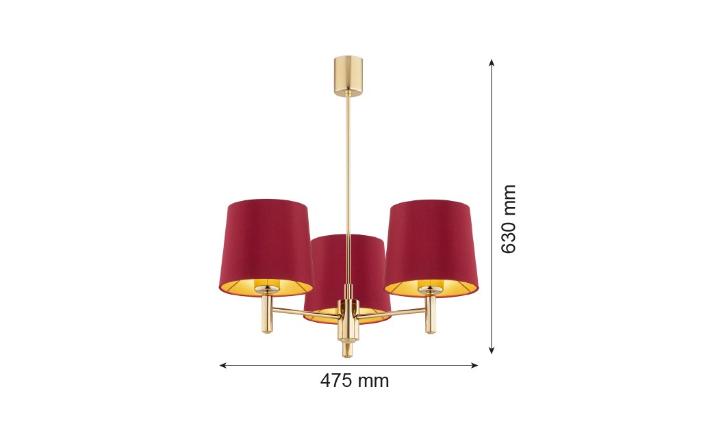 Argon PONTE PLUS żyrandol 3 pł. 3x15W (max) czerwony ciemny mosiądz 6266