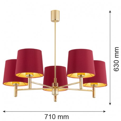 Argon PONTE PLUS żyrandol 5 pł. 5x15W (max) czerwony ciemny mosiądz 2169