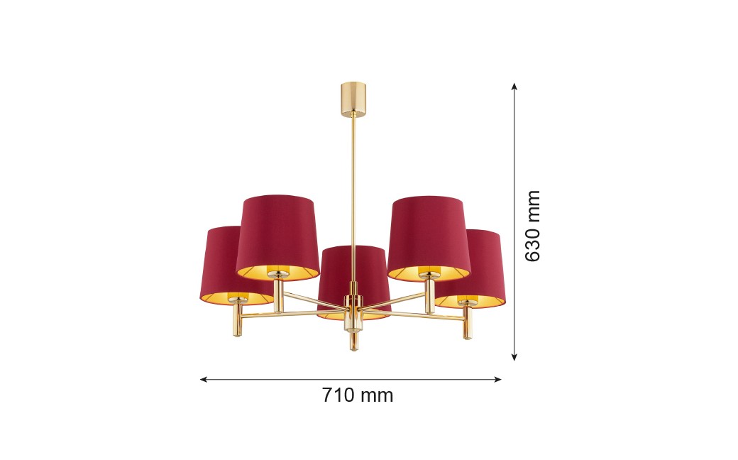 Argon PONTE PLUS żyrandol 5 pł. 5x15W (max) czerwony ciemny mosiądz 2169