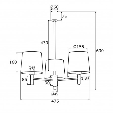 Argon PONTE lampa wisząca 3 pł. 3x15W (max) błękit ciemny mosiądz 1484