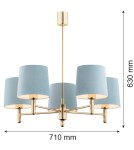 Classic chandeliers - Argon PONTE 5 fl. pendant lamp 5x15W (max) blue dark brass 2085 - product 5