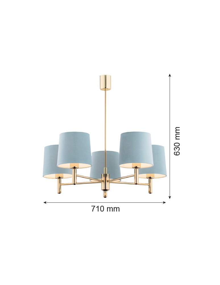 Classic chandeliers - Argon PONTE 5 fl. pendant lamp 5x15W (max) blue dark brass 2085 - product kolory-swiatla.pl 5