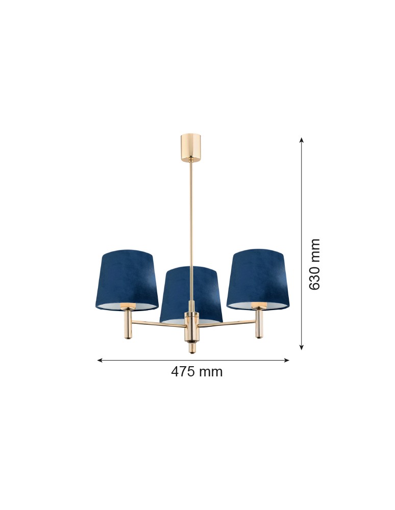 Classic chandeliers - Argon PONTE 3 fl. pendant lamp 3x15W (max) navy blue dark brass 1485 - product kolory-swiatla.pl 3