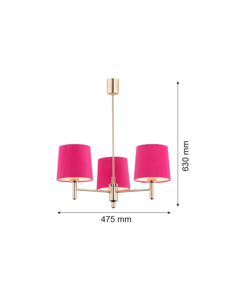 Pink chandeliers - Argon PONTE 3 fl. pendant lamp 3x15W (max) pink dark brass 1498 - product kolory-swiatla.pl 3