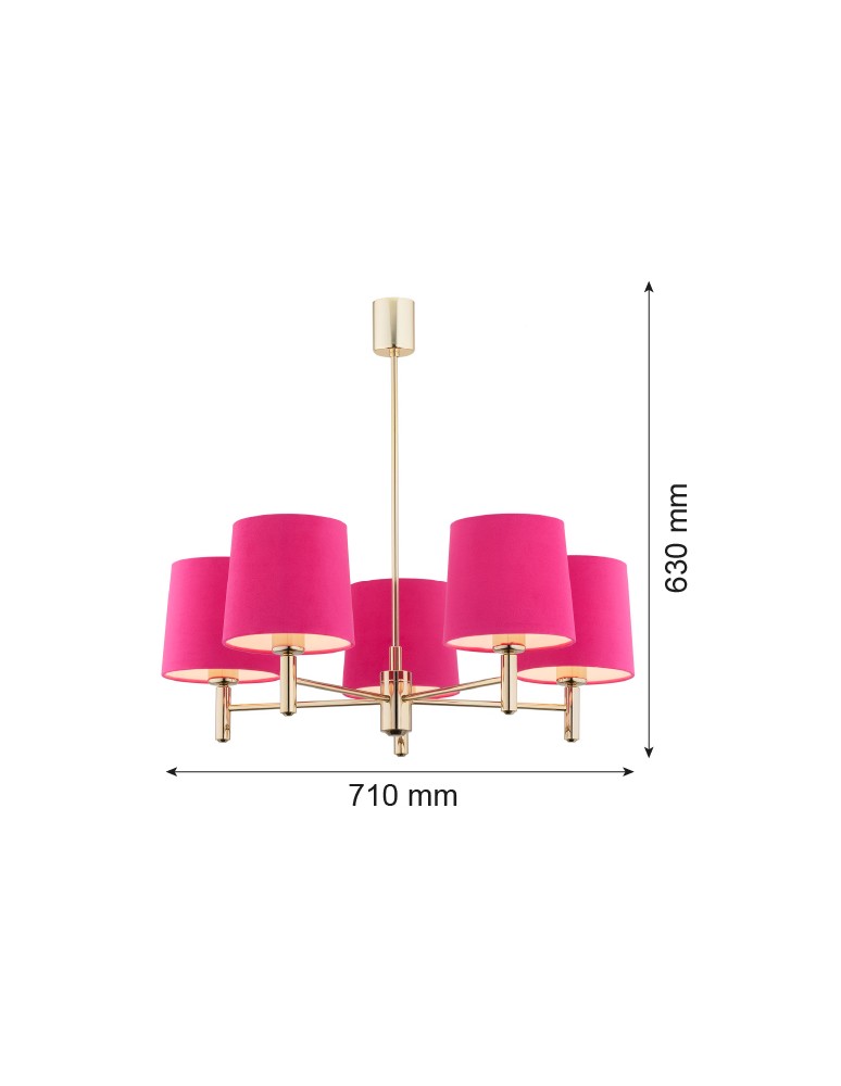Pink chandeliers - Argon PONTE 5 fl. pendant lamp 5x15W (max) pink dark brass 2089 - product kolory-swiatla.pl 3