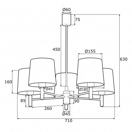 Argon PONTE lampa wisząca 5 pł. 5x15W (max) różowy ciemny mosiądz 2089