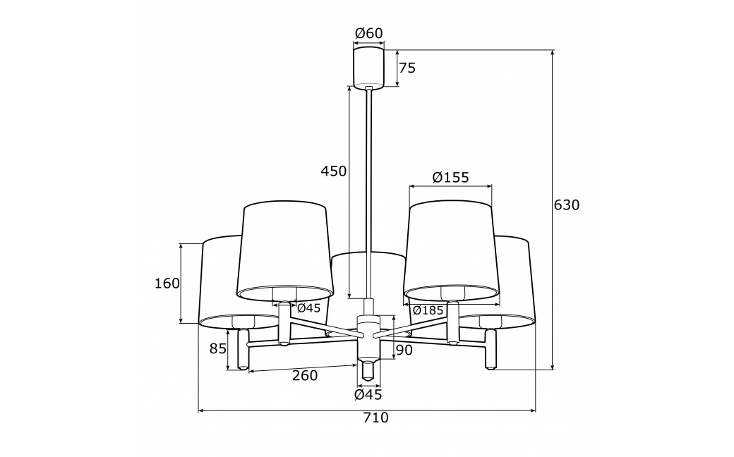 Argon PONTE lampa wisząca 5 pł. 5x15W (max) różowy ciemny mosiądz 2089
