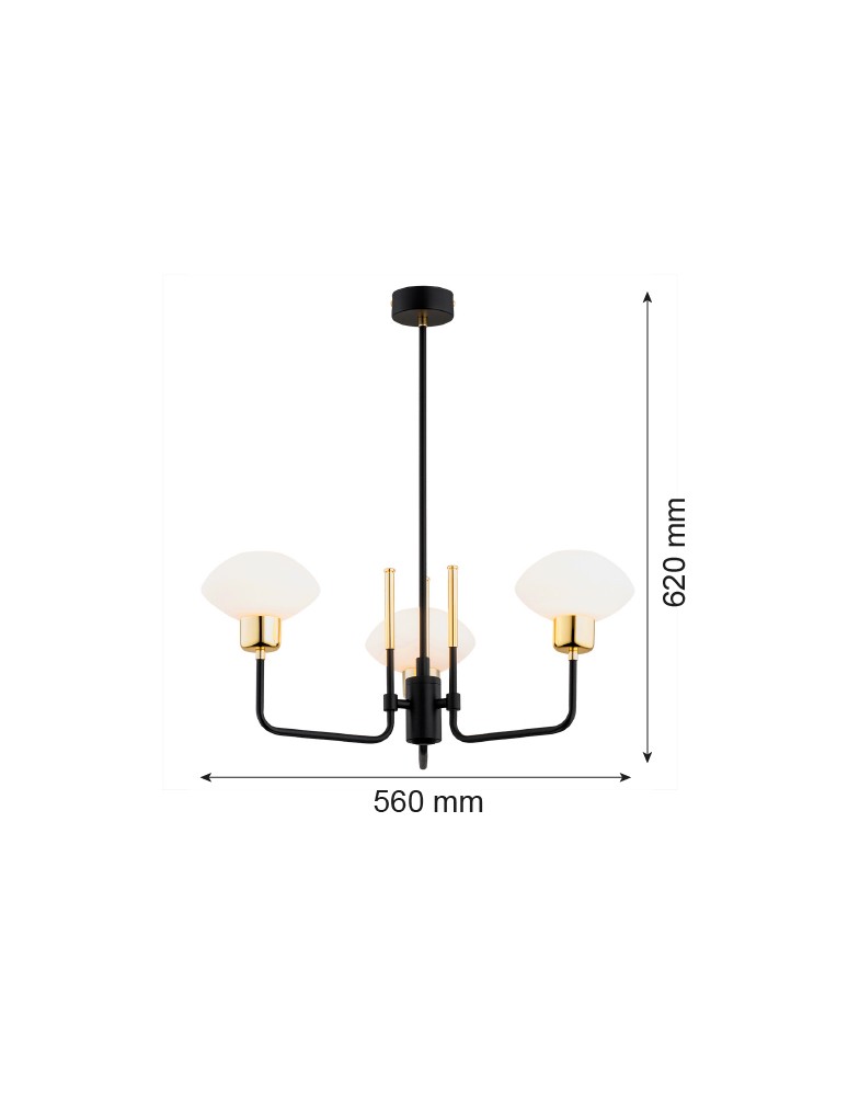 Argon RAVELLO żyrandol 3 pł. 3x7W (max) opal mat czarny struktura 6166