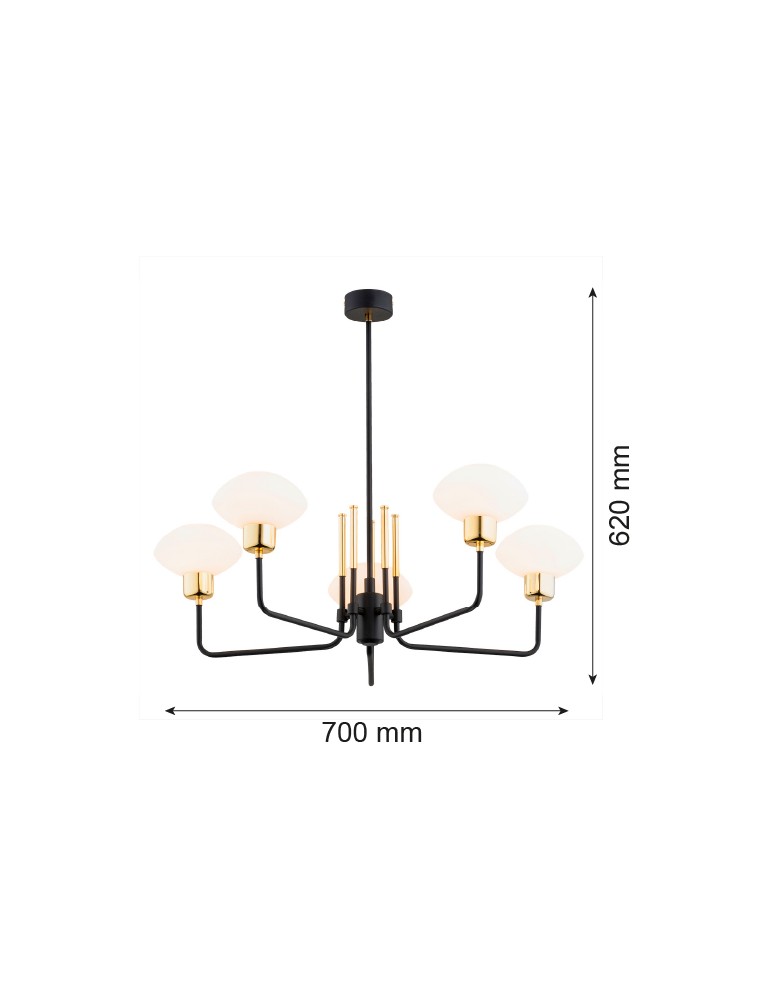 Argon RAVELLO żyrandol 5 pł. 5x7W (max) opal mat czarny struktura 2128