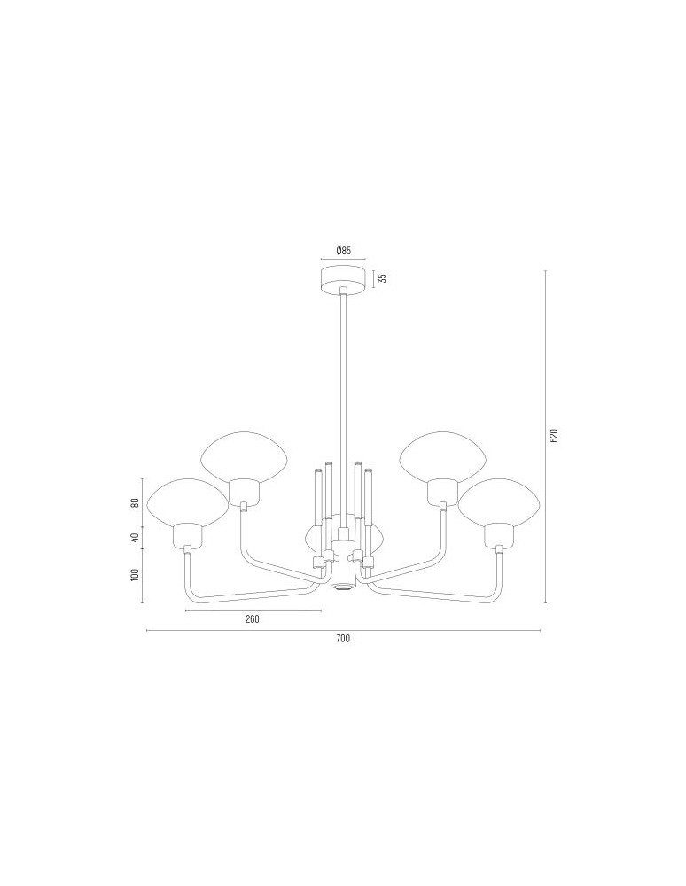 Argon RAVELLO żyrandol 5 pł. 5x7W (max) opal mat czarny struktura 2128