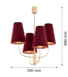 4 point chandelier - Argon SAFIANO 4 fl. chandelier 4x15W (max) burgundy gold 1827 - product 5
