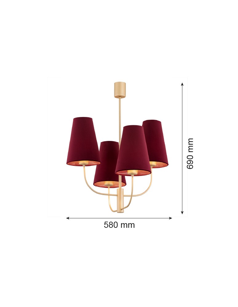 4 point chandelier - Argon SAFIANO 4 fl. chandelier 4x15W (max) burgundy gold 1827 - product kolory-swiatla.pl 5