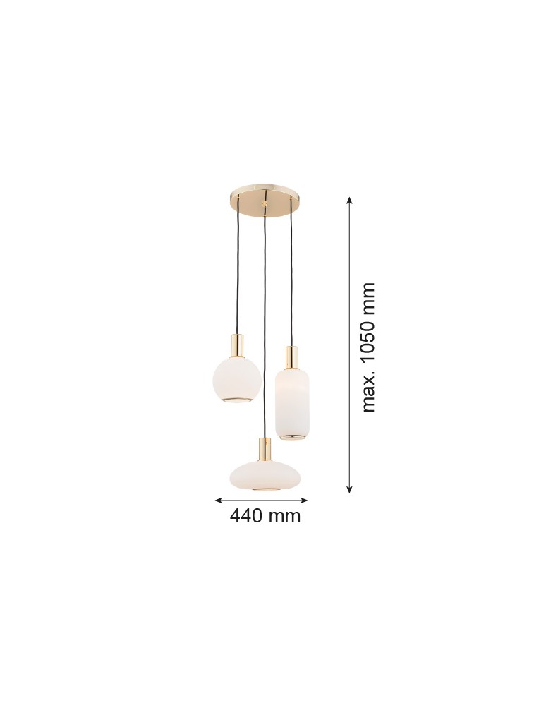 Argon SAGUNTO lampa wisząca 3 pł. na okrągłej podsufitce 3x15W (max) opal mat mosiądz 1489