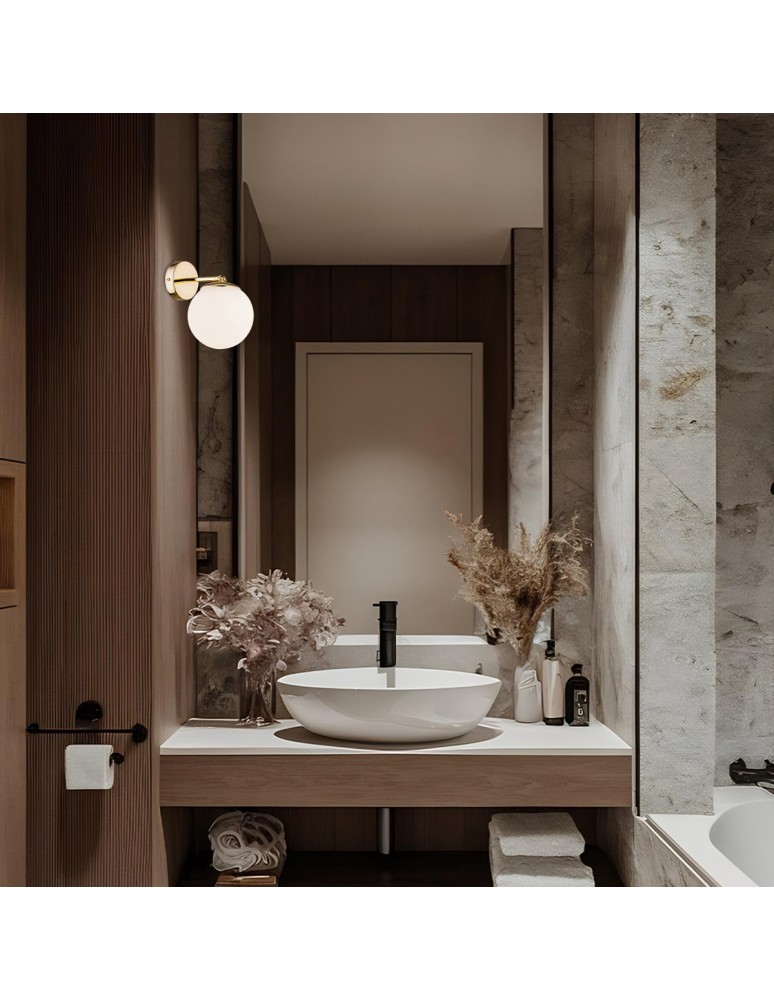 Bathroom wall lamps - Argon SATELITE PLUS wall lamp 1 pł. 1x15W (max) opal matt IP44 brass 4744 - product kolory-swiatla.pl 3