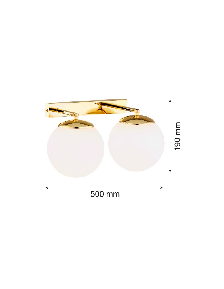 Bathroom wall lamps - Argon SATELITE PLUS wall lamp 2 fl. 2x15W (max) opal mat IP44 brass 1052 - product kolory-swiatla.pl 4