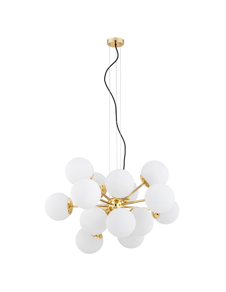 Pendant lamps spheres - Argon SATELITE PLUS chandelier 15 fl. 15x15W (max) opal matt brass 5048 - product kolory-swiatla.pl 2
