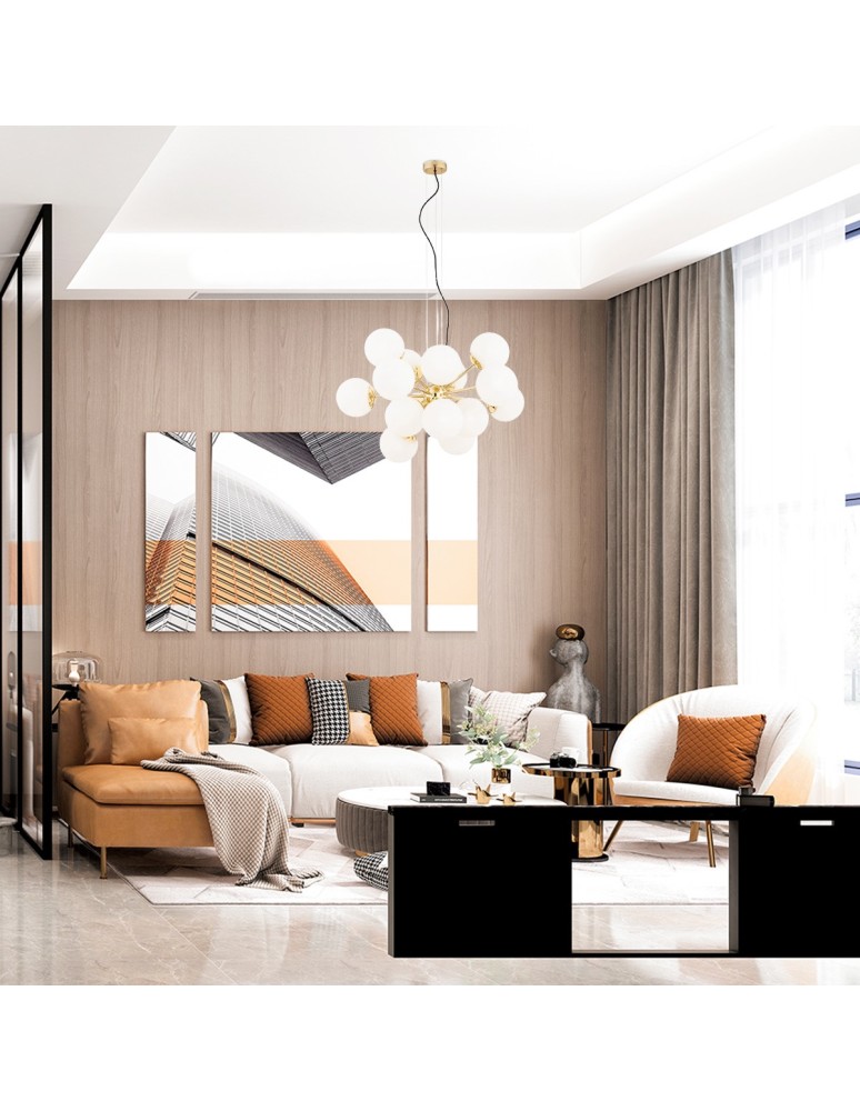 Pendant lamps spheres - Argon SATELITE PLUS chandelier 15 fl. 15x15W (max) opal matt brass 5048 - product kolory-swiatla.pl 3