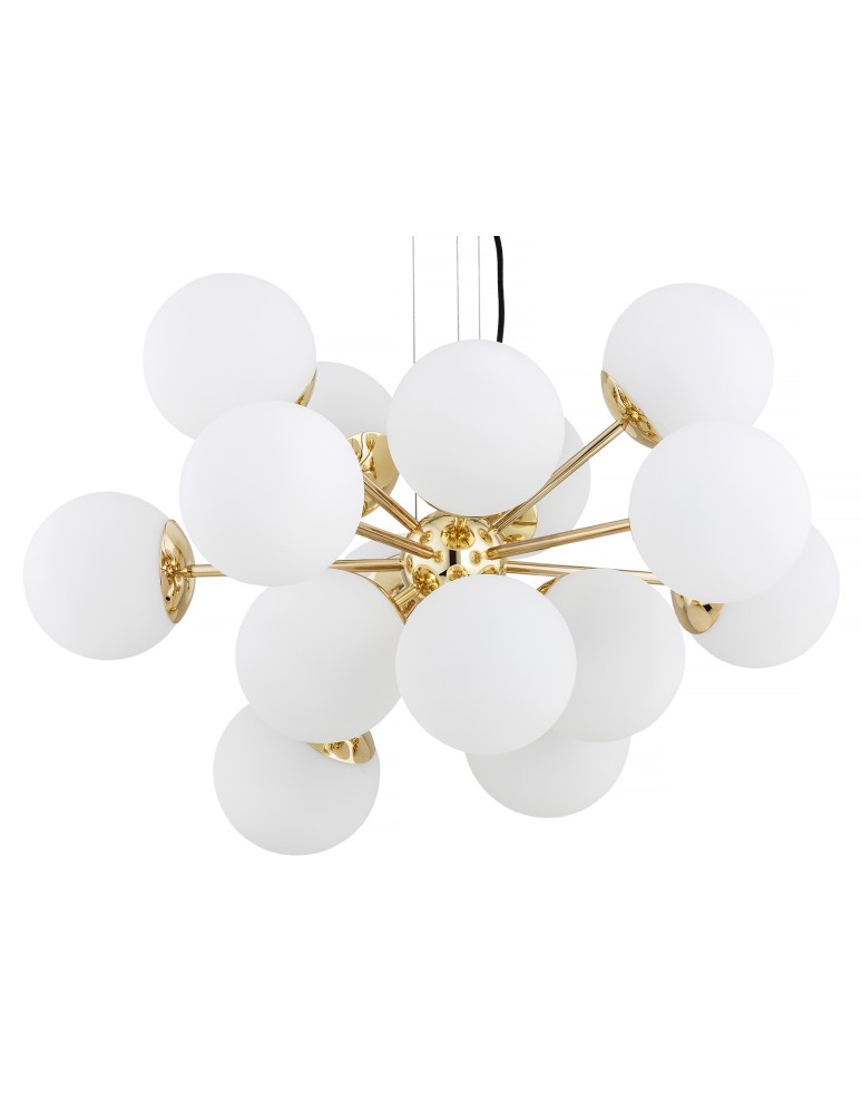 Pendant lamps spheres - Argon SATELITE PLUS chandelier 15 fl. 15x15W (max) opal matt brass 5048 - product kolory-swiatla.pl 4