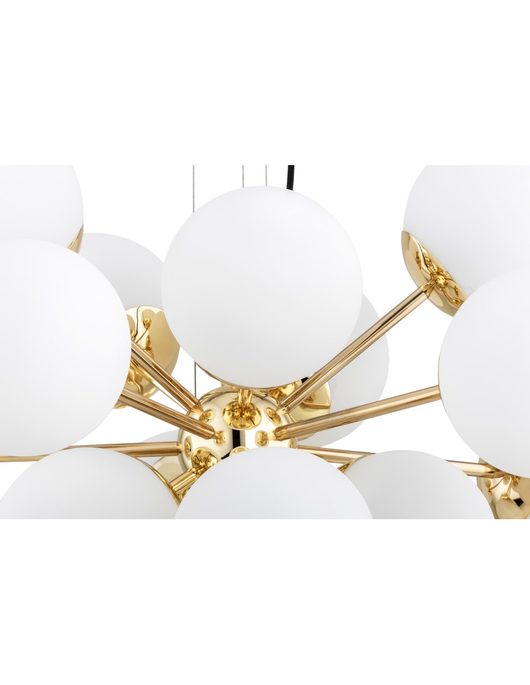 Pendant lamps spheres - Argon SATELITE PLUS chandelier 15 fl. 15x15W (max) opal matt brass 5048 - product kolory-swiatla.pl 5