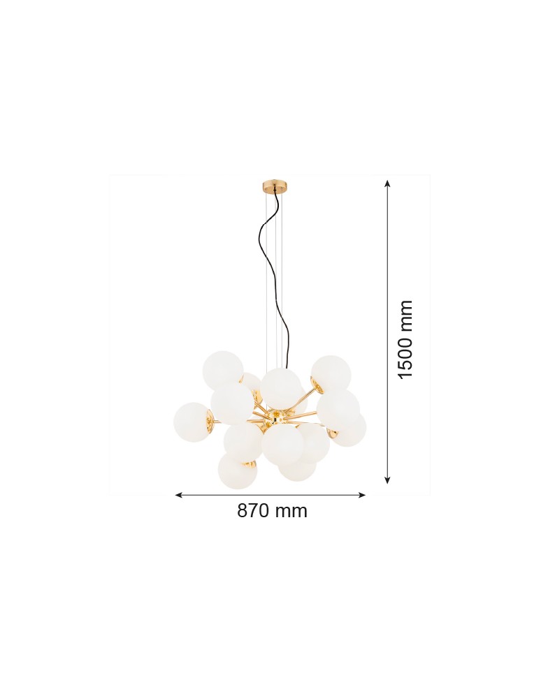 Pendant lamps spheres - Argon SATELITE PLUS chandelier 15 fl. 15x15W (max) opal matt brass 5048 - product kolory-swiatla.pl 8